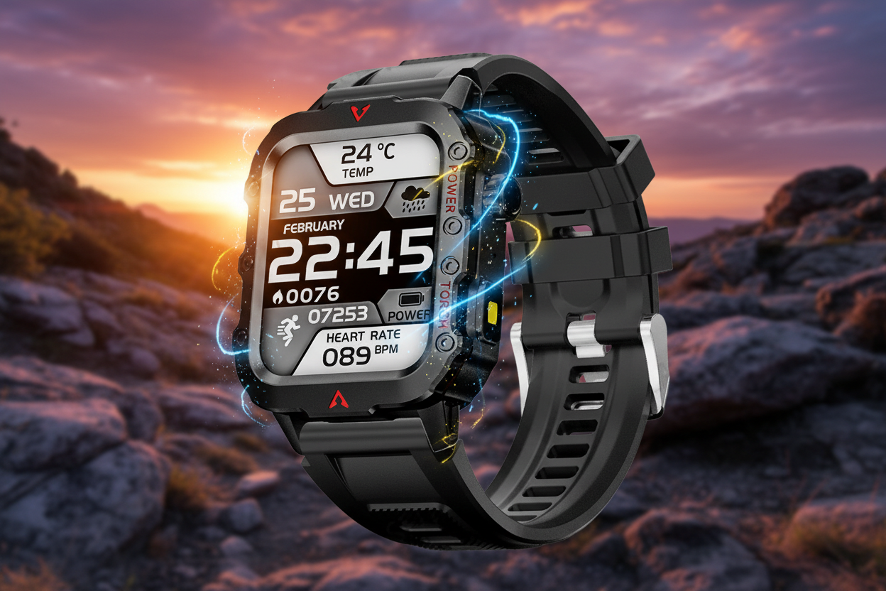 New Men'S Smart Watch LED Flashlight Outdoor Sports Smart Watch Wristwatch Health Monitoring Smart Watch